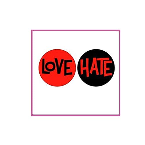Set of 2 LOVE / HATE Duo Pinback Buttons 1.25" Pins Badges Punk Emo Cute