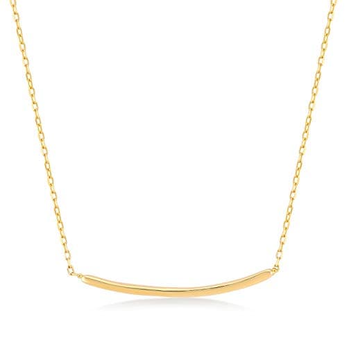 14k Solid Gold 0,01 ct Diamond Curved Horizantal Bar Chain Necklace for Women, A Perfect Surprise Gift for Her, 18 inch