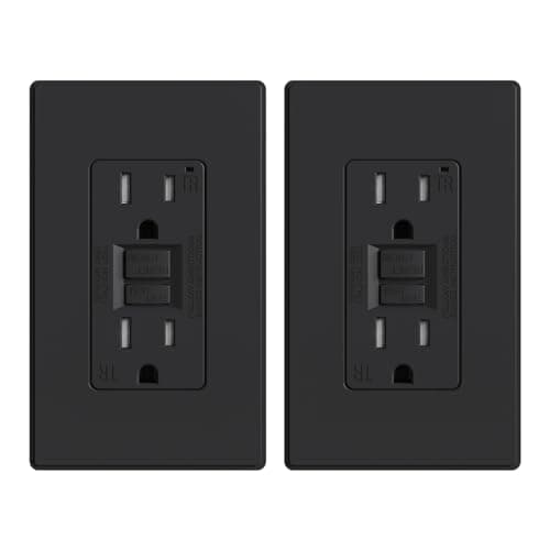 ELEGRP GFCI Outlet 15 Amp, Self-Test GFI Electrical Outlet with Thinner Design, TR Tamper Resistant GFCI Receptacle, Ground Fault Circuit Interrupters with Wall Plate, UL Listed, Matte Black, 1 Pack