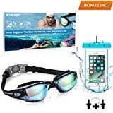 MYADDLOT 3D Ergonomic Swimming Goggles Swim Goggles Professional Anti Fog No Leaking UV Protection Wide View for Women Men Adult Youth Kids Waterproof Smartphone Case(Black)