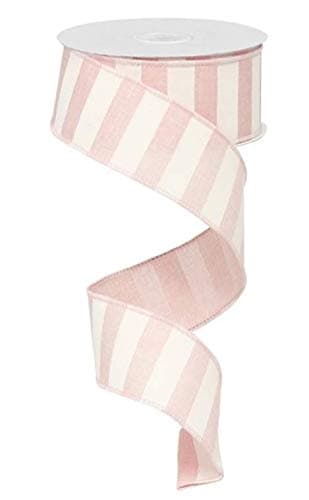 Horizontal Stripe Wired Edge Ribbon - 10 Yards (Light Pink, 1.5")
