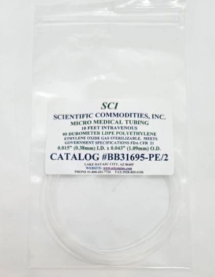 Medical Grade Polyethylene Micro Tubing / 0.034" ID x 0.052" OD (+/- .003") = .86mm ID x 1.32mm OD (+/- .076mm) / (10' Coil)
