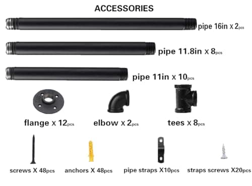 Industrial Wall Mount Iron Pipe Shelf Shelves Shelving Bracket Black Vintage Retro Ceiling Hung shelf DIY Open Bookshelf Storage for offcie Room Kitchen (2PcsX5Tier,68" Tall,10"deep,Hardware Only)