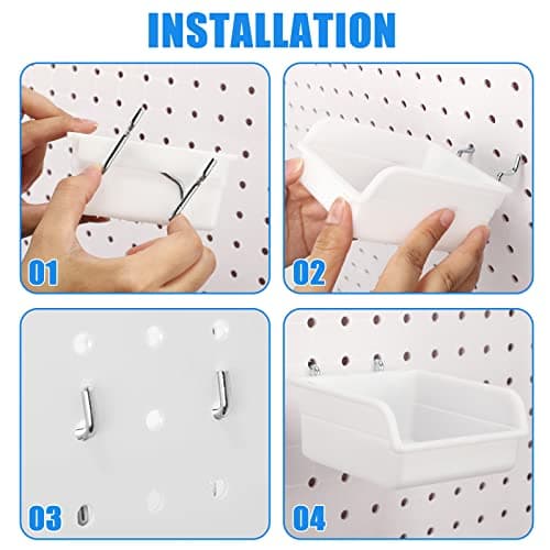 Roowest 60 Pcs Pegboard Cups Pegboard Bins Set, Wall Organizer with Hooks and Loops, Hooks Assortment Organizer Accessory for Office Storage Garage Craft Workshop(White)