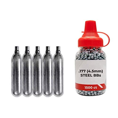CO2 12g Tanks 5 Pack and 1500ct Steel BBS Bundle Compatible with Sig Sauer P365 BB Gun Air Pistol