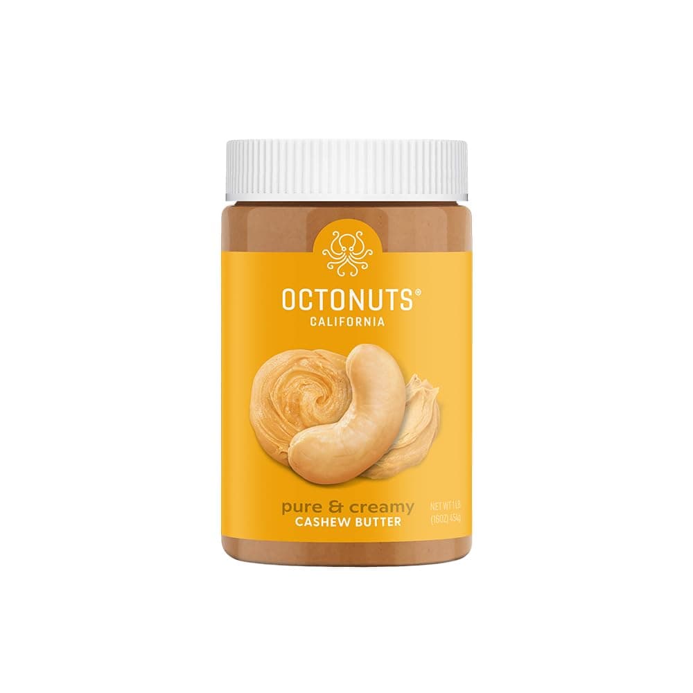 Octonuts Creamy Cashew Butter, 16 oz Jar, No Added Salt, Sugar or Palm Oil - Single Ingredient Nut Spread - Gluten Free, Vegan, Kosher, Paleo Friendly, Non-GMO, Healthy Snack