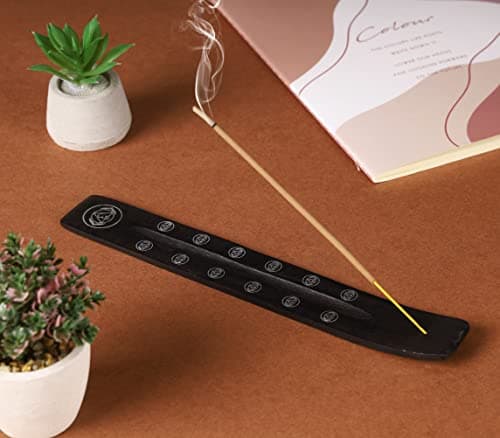 Bless-International Traditional-Handmade-Burner Wooden-Incense-Stick-Holder Ash-Catcher-Stand For-Aromatherapy-Meditation-Yoga (Black Strength) Pack of 2