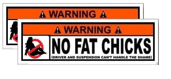 2pcs | Warning No Fat Chicks JDM Sticker Decal Vinyl - Made in USA 4.25 in. x 1.25 in. for Car, Laptop, Motorcycle or Any Smooth Surface (Warning)