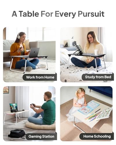 Cooper Mega Table Plus Premium XXL Extra Large Laptop Desk for Bed, Table for Laptop in Bed, Desk for Floor | Portable, Folding Legs, Book Stand, Tablet Groove, Drawer, Extra Wide Surface (White Oak)