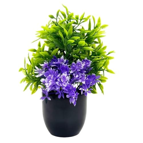 Dekorly Artificial Potted Plants, Artificial Plastic Eucalyptus Plants Small Indoor Potted Houseplants, Small Faux Plants for Home Decor Bathroom Office Farmhouse (Black-Roundpot)
