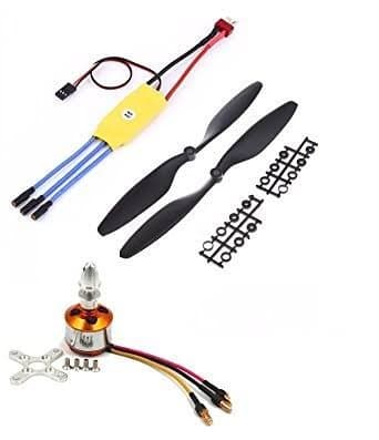 Robotbanao Combo Set-A2212 BLDC 1000kV Brushless Motor+30A SimonK ESC+1045 Propeller Pair-Black-For Quadcopter,Multicopter,Airplane,Aircraft,Lower RPM Motors,Drones-Quadcopter Kit