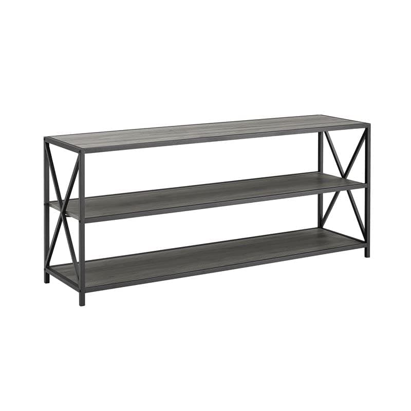Walker Edison 2 Shelf Industrial Wood Metal Bookcase Tall Bookshelf Storage Home Office, 60 Inch, Grey and Black