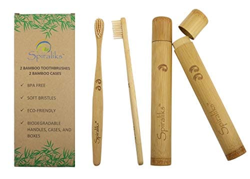 Soft Bristles BPA Free Bamboo Toothbrushes and Cases, Natural Biodegradable, eco-friendly, with travel holders, set of 2 handmade gift set