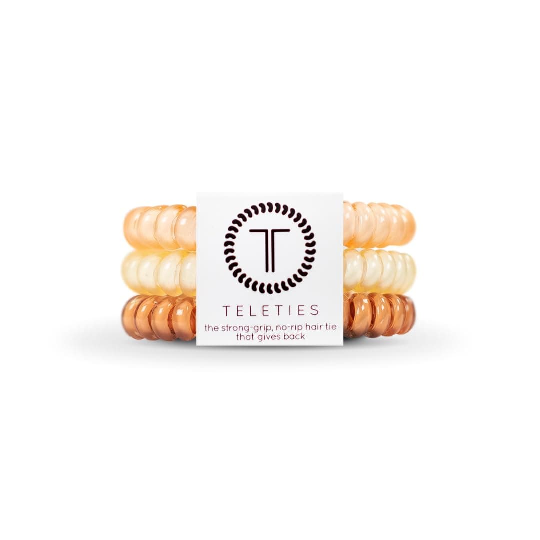 TELETIES - Spiral Hair Coil - Ponytail Holder Hair Ties for Women - Phone Cord Hair Ties - Strong Grip, No Tear, Waterproof and Wrinkle Free Hair Tie Coil - 3 Pack (Small for Nude Lovers)