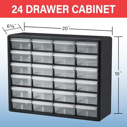 Akro-Mils 10124 24 Drawer Plastic Drawer Storage Cabinet for Garage Organizer, Bead Organizer, Building Brick Storage, Teacher Toolbox, Makeup Organizer, 20"W x 6"D x 16"H