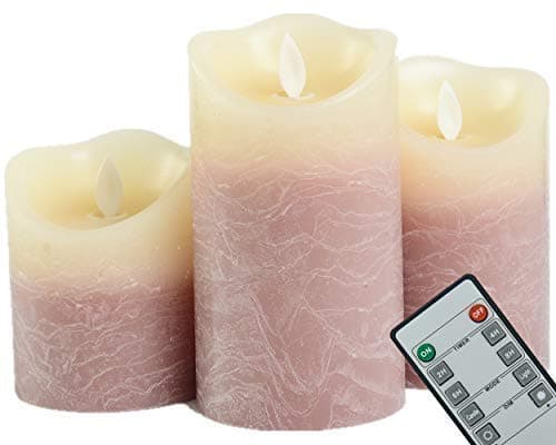 Iovin Water Wave Grain Flameless Candles Set of 3.15" (Size:4" 5" 6") Battery Operated LED Pillar Candles with Moving Flame Wick Timer,Wave Top(Brown&Ivory)