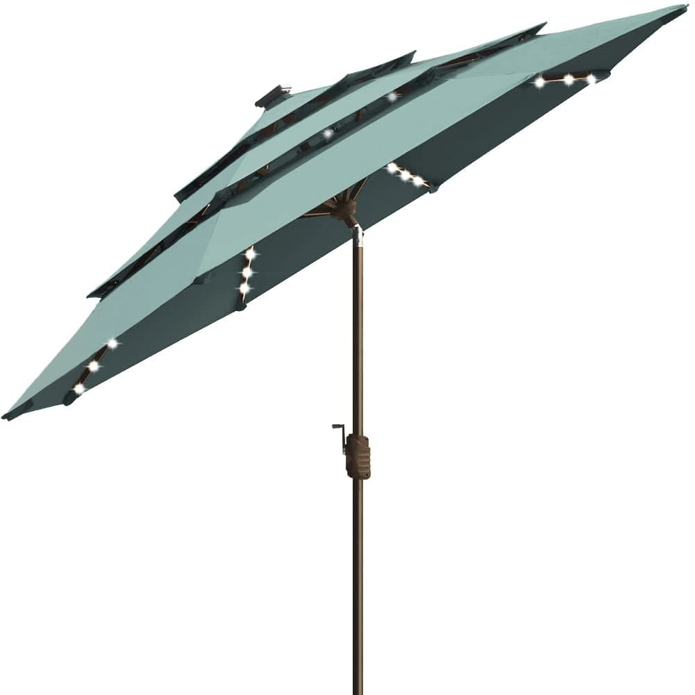 EliteShade USA 10-Year-Non-Fading Solar 9ft 3 Tiers Market Umbrella with 80 LED Lights Patio Umbrellas Outdoor Table with Ventilation,Mint