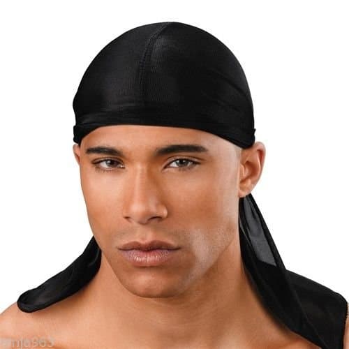 Black Polyester Tie Down Du-Rag Cap