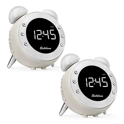 Electrohome Retro Alarm Clock Radio with Motion Activated Night Light and Snooze, Digital AM/FM Radio, Wake-up Light, Dual Alarm, Auto Time Set, Battery Backup, and Dimmer - 2 Pack