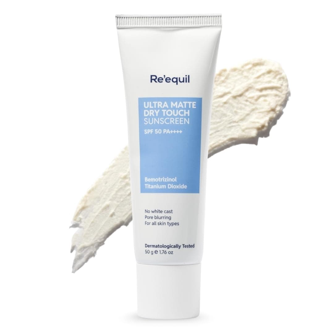 RE' EQUIL Ultra Matte Dry Touch Sunscreen Gel SPF 50 PA++++, Water resistant with Zinc Oxide and Titanium Dioxide