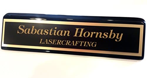 Executive Office Desk Name Plate 2x10 Black Piano Finish - Laser Engraved, Customized