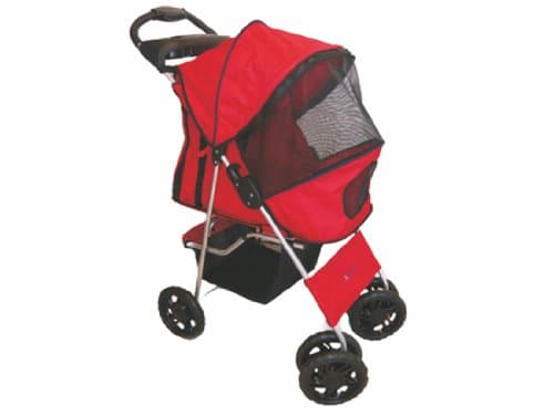 Splendid Pets Ltd Red 4 Wheel Easy Fold Dog Stroller/Foldable Pet Buggy/Pushchair for Dogs & Cats