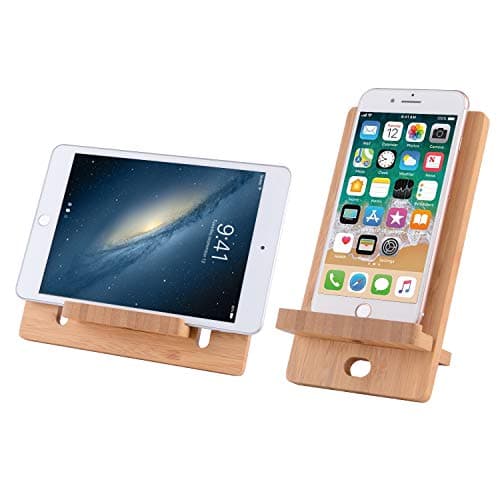 NorthMost Cell Phone Stand, Bamboo Wooden Tablet Holder: Desktop Stand Holder Dock Compatible with Pad, Tablet, Phone 8 X XS Max(4-13 inch)