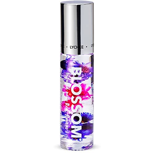 Blossom Roll on Lip Gloss, Scented Clear High Shine Moisturizing Lip Oil, Non Sticky, Infused with Real Flowers, Made in USA, 0.2oz, Lychee