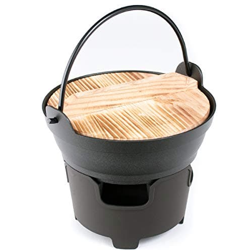 Fuji Merchandise Corp Japanese Style Single Serving Irori Nabe Shabu Shabu Hot Pot Sukiyaki Pot with Wooden Lid and Burner Stove 32 fl. oz 6.25" Diameter