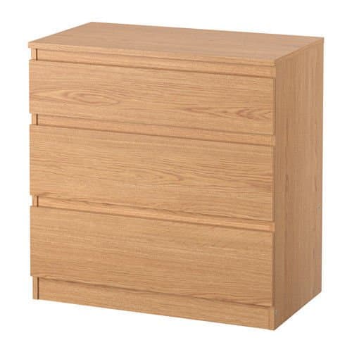 IKEA KULLEN - Chest of 3 Drawers, Oak Effect - 70x72 cm