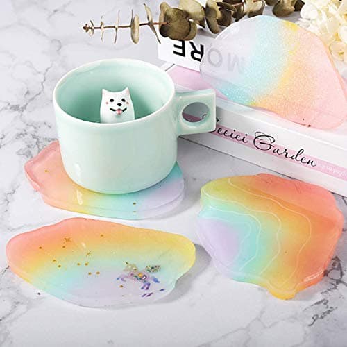 Resin Coaster Silicone Moulds, Silicone Moulds for Resin 3D Version Agate Epoxy Resin Molds Crystal Jewelry Irregular Cup Mat Making Mould DIY Art Craft Agate Home Decorations (5 Size)