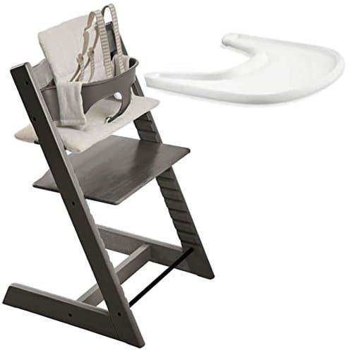 Stokke Tripp Trapp Chair, Baby Set, Tray and Grey Loom Cushion - Hazy Grey