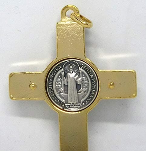 10.026.21 Saint Benedict Crucifix, 8cm, with Black Hand-Enamelled Line, Gold, for Exorcists, Exorcisms