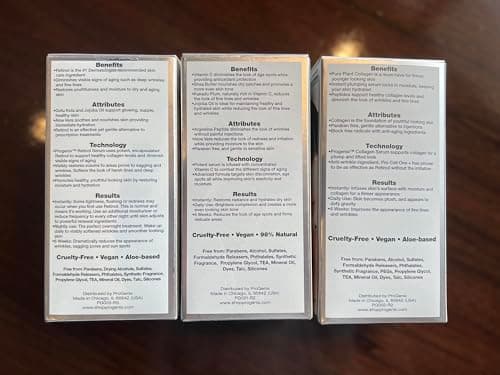 Progenix Professional Skin Care Set. Anti-aging Serum Set Contains Collagen Serum, Retinol Serum, Vitamin C Serum. Helps W/Appearance Of Wrinkles, Plump Skin, & Brighten Skin, 1 Fl Oz (3-Pack)