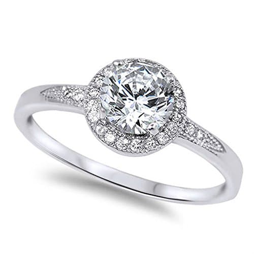 1.25ct Halo Set Solitaire Cubic Zirconia & Simulated Gemstone Promise Engagement Ring .925 Sterling Silver Ring Sizes 3-12 Colors