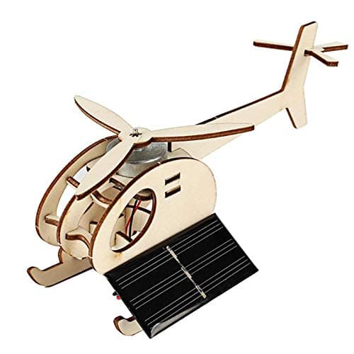 Wooden Helicopter Puzzle Toy for Kids - Educational - Solar Powered - Building Robotics Science Stem Kit - It Actually Moves