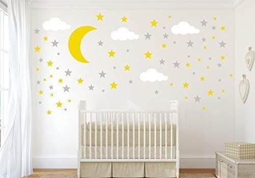 Moon and Cloud Wall Decals, Moon, Stars and Clouds Decals, Baby Nursery Decor