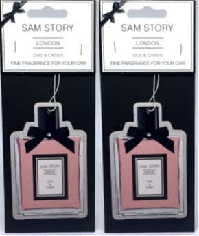Sam Story Oud & Cassis Hanging Car Air Fresheners PACK of 2 MADE IN BRITAIN!