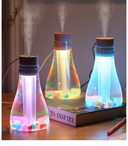 SHOWSHAA Stylish Multibenefits Ultrasonic Wish Bottle Humidifier | Sanitizer Spray | Air Freshner | Gradient 7 Dreaming Colors LED Nightlamp | Decor | for Car, Room, Office