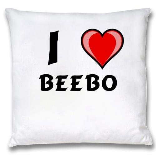 White Cushion Cover with I Love Beebo (first name/surname/nickname)