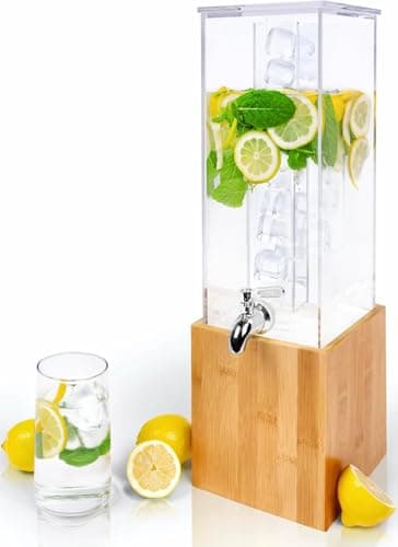 Acrylic Drink Dispenser- 1.25 Gallon Beverage Dispenser with Stand and Ice Co...
