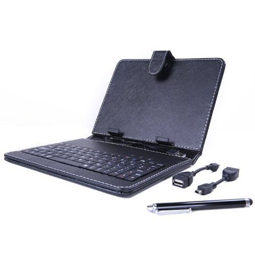 Beyondtek 8" Tablet Stand with USB Keyboard , Free Mini USB OTG and Micro USB OTG Cables, Free Touchscreen Styles Pen - Black Faux Leather Carrying Case-fit Most Tablets Support for a 4:3 Tablet Samsung Galaxy Tab