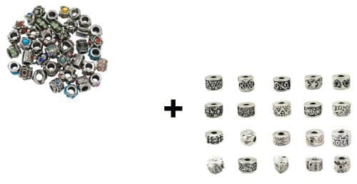 10 Assorted Crystal Rhinestone Charm Beads and 10 Clip Lock Stopper Charm Beads. Compatible With Pandora Style Bracelets.
