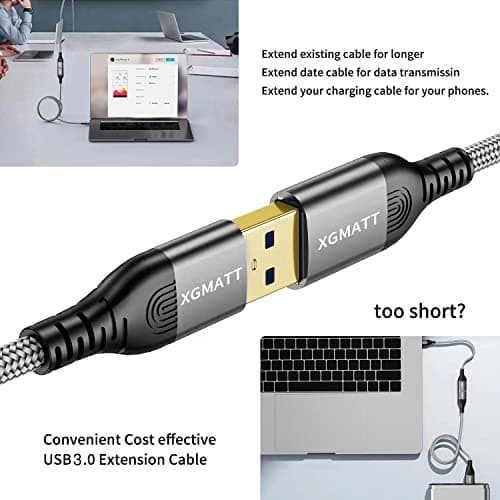 USB 3.0 Extension Cable (1M-2pack), USB Type A Male to Female 5Gbps Data Sync USB Extender Cord Compatible with Printer, Scanner, Keyboard,HTC Vive,Card Reader,Camera, Oculus Rift,PS VR,Grey