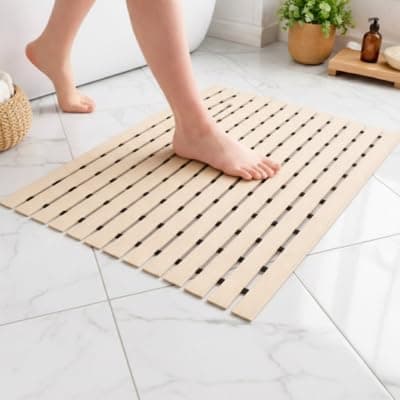 - Eurotex Non-Slip Plastic Shower Bath Mat with Multiple Use Non Suction Cup Mat for Healing, Massaging & Exfoliation Great for Walk in Showers Kitchens Laundry Room Indoor Outdoor, Beige, Set of 1