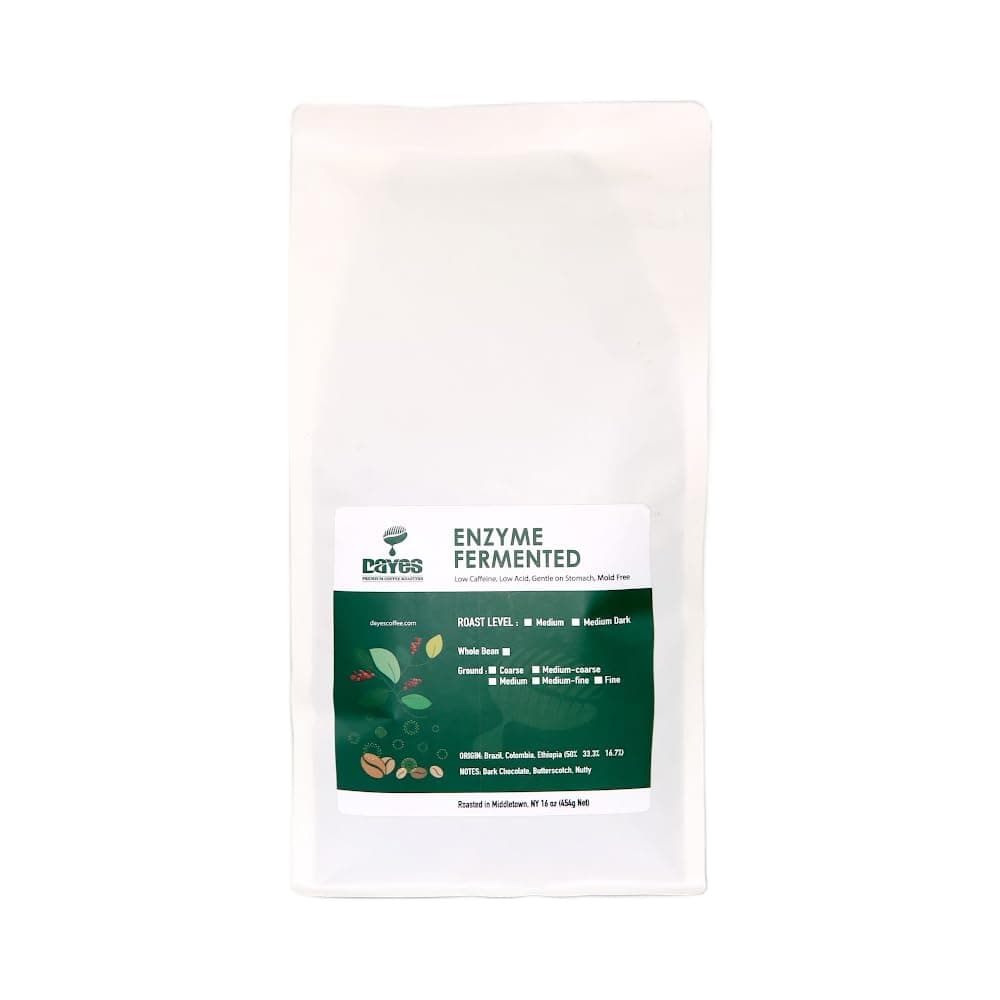 DAYES Enzyme Fermented Whole Bean Coffee - 16 oz (450g) I Low Caffeine Whole Bean Coffee I Medium Dark Roast I Low Acid I Digestion Friendly (16 Oz)