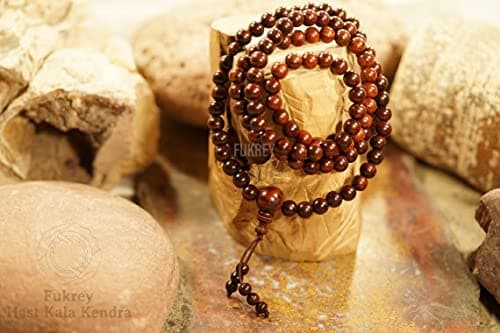 Orignal Red Sandalwood Mala, Red Sandalwood (108+1 Beads) Rosary Lal Chandan Japa Mala With Tassel For Meditation, Pooja, Chanting, Wearing; Hastkala Kendra (7MM)