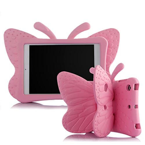 For Apple ipad mini 1234 Butterfly Protection Shell children 's anti - drop EVA resin TV stand protective cover Ipad Case, Kids Cute 3D Shock Proof EVA Case for Ipad Mini 1/2/3/4 (IPAD MINI 1234, Pink)