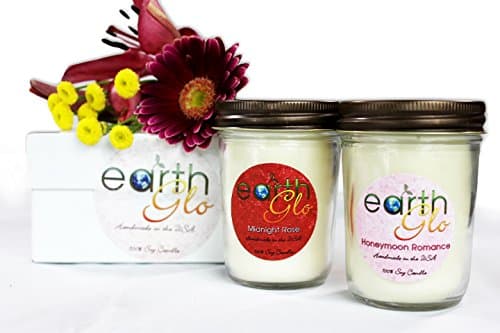 EarthGlo 100% Soy Candle ~ Set Two 8oz Jar Candles in Gift Box ~ Our New Romance Candle Set - Midnight Rose and Honeymoon Romance are Here!