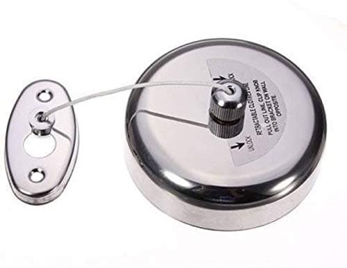 Indion Stainless Steel Retractable and Adjustable Hanging 9ft Round Cloth Line with Rustproof Nylon Rope String Hanger and Metal Hooks, Silver